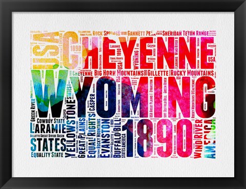 Framed Wyoming Watercolor Word Cloud Print