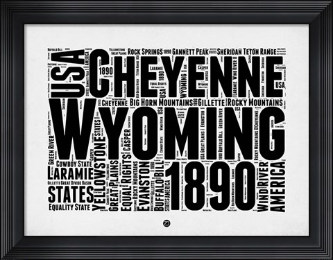 Framed Wyoming Word Cloud 2 Print