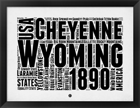 Framed Wyoming Word Cloud 2 Print