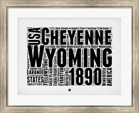 Framed Wyoming Word Cloud 2 Print