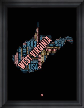 Framed West Virginia Word Cloud 1 Print