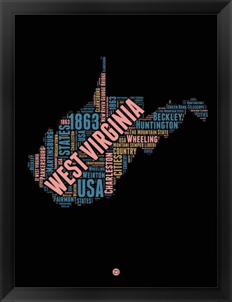 Framed West Virginia Word Cloud 1 Print