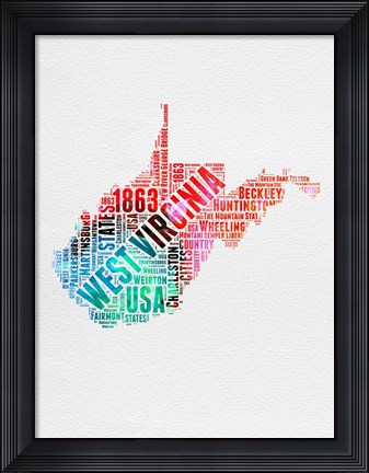 Framed West Virginia Watercolor Word Cloud Print