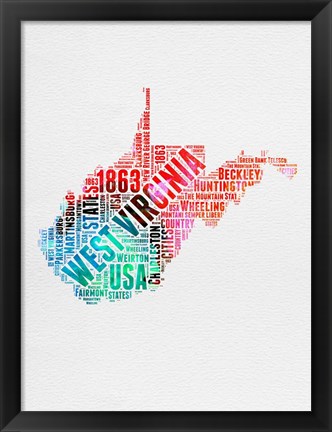 Framed West Virginia Watercolor Word Cloud Print
