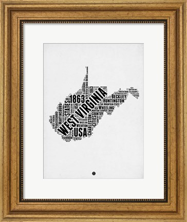 Framed West Virginia Word Cloud 2 Print