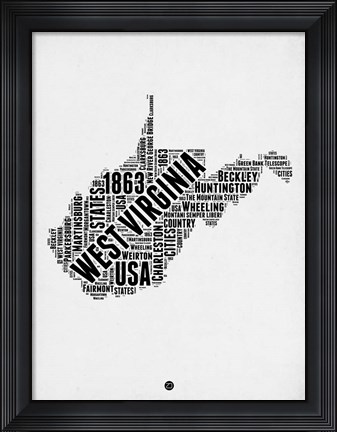 Framed West Virginia Word Cloud 2 Print