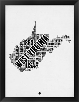 Framed West Virginia Word Cloud 2 Print