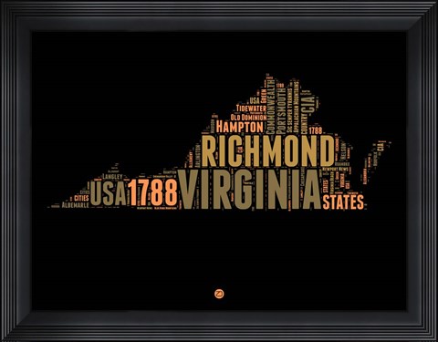 Framed Virginia Word Cloud 1 Print