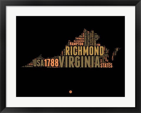 Framed Virginia Word Cloud 1 Print