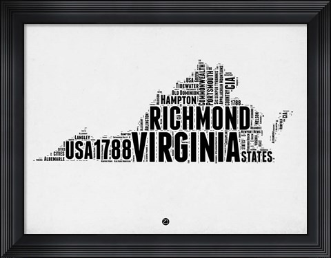Framed Virginia Word Cloud 2 Print