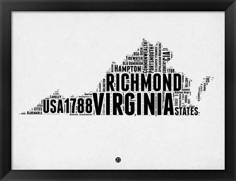 Framed Virginia Word Cloud 2 Print