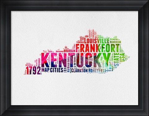 Framed Kentucky Watercolor Word Cloud Print