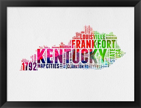 Framed Kentucky Watercolor Word Cloud Print