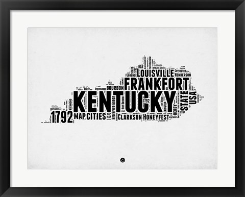 Framed Kentucky Word Cloud 2 Print