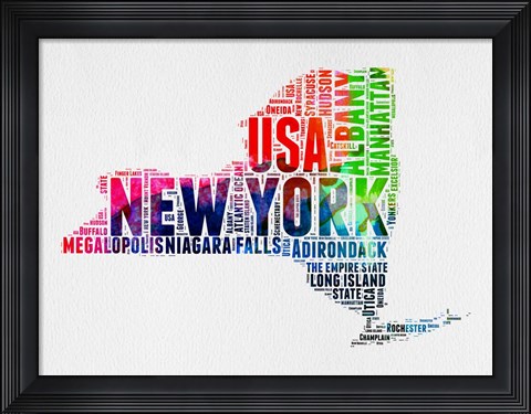 Framed New York Watercolor Word Cloud Print