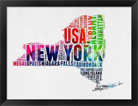 Framed New York Watercolor Word Cloud Print