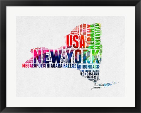 Framed New York Watercolor Word Cloud Print