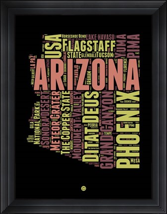 Framed Arizona Word Cloud 1 Print