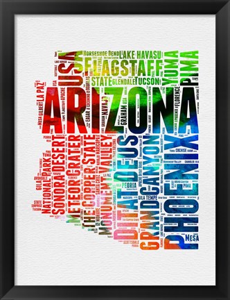 Framed Arizona Watercolor Word Cloud Print