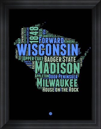 Framed Wisconsin Word Cloud 1 Print
