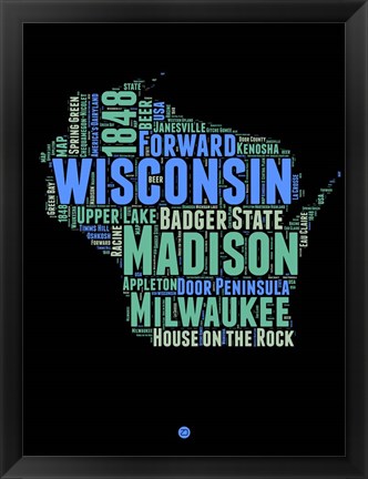 Framed Wisconsin Word Cloud 1 Print