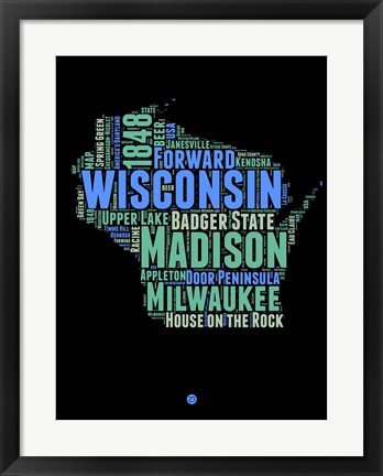 Framed Wisconsin Word Cloud 1 Print