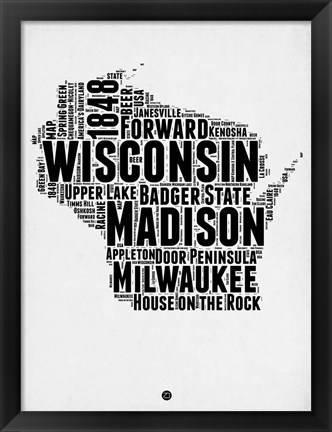 Framed Wisconsin Word Cloud 2 Print