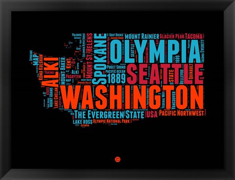 Framed Washington Word Cloud 1 Print