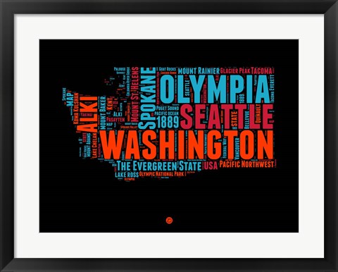 Framed Washington Word Cloud 1 Print