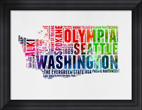 Framed Washington Watercolor Word Cloud Print