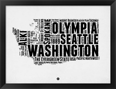 Framed Washington Word Cloud 2 Print