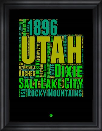 Framed Utah Word Cloud 1 Print