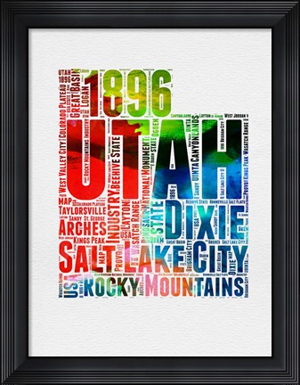 Framed Utah Watercolor Word Cloud Print