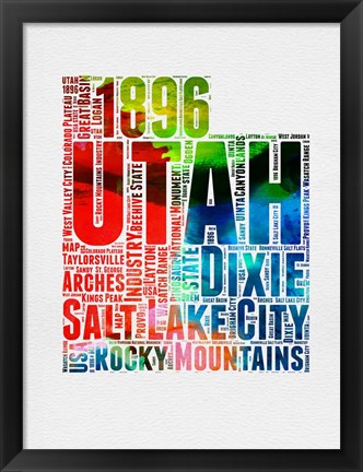 Framed Utah Watercolor Word Cloud Print