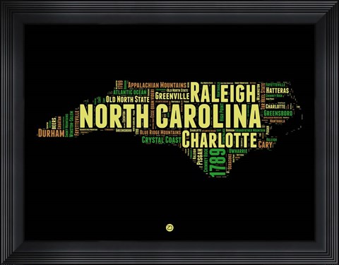 Framed North Carolina Word Cloud 1 Print