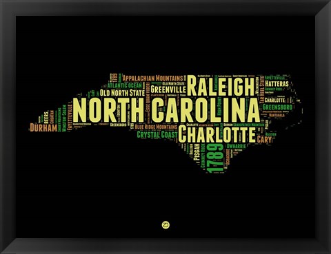 Framed North Carolina Word Cloud 1 Print