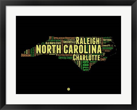 Framed North Carolina Word Cloud 1 Print