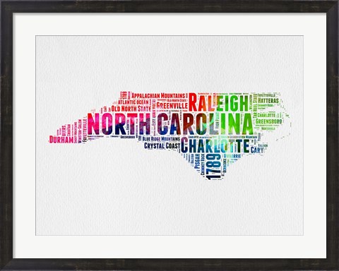 Framed North Carolina Watercolor Word Cloud Print
