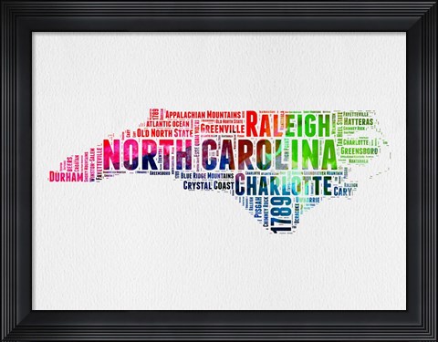 Framed North Carolina Watercolor Word Cloud Print
