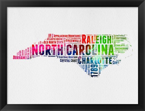 Framed North Carolina Watercolor Word Cloud Print