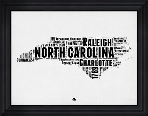 Framed North Carolina Word Cloud 2 Print