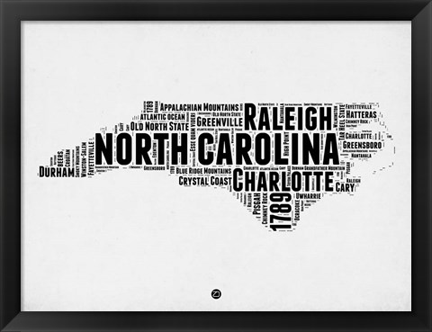 Framed North Carolina Word Cloud 2 Print