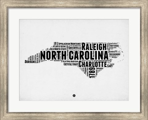 Framed North Carolina Word Cloud 2 Print