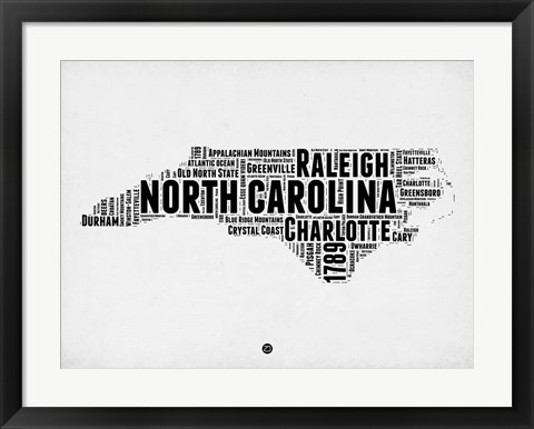 Framed North Carolina Word Cloud 2 Print