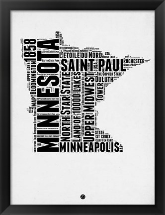 Framed Minnesota Word Cloud 2 Print