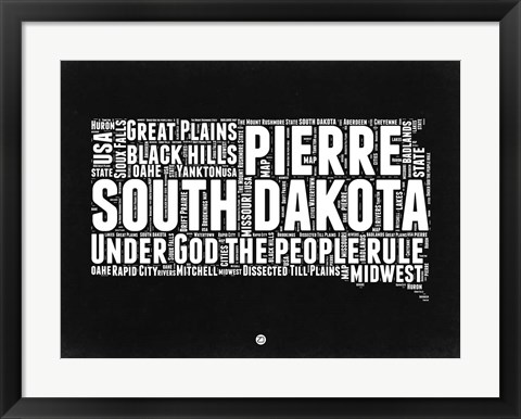 Framed South Dakota Black and White Map Print
