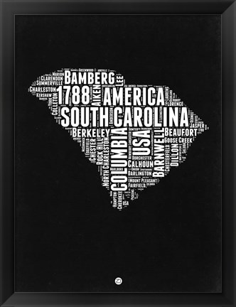 Framed South Carolina Black and White Map Print