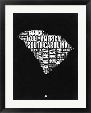 Framed South Carolina Black and White Map Print