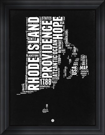 Framed Rhode Island Black and White Map Print