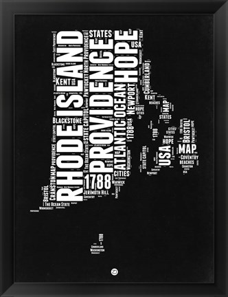 Framed Rhode Island Black and White Map Print